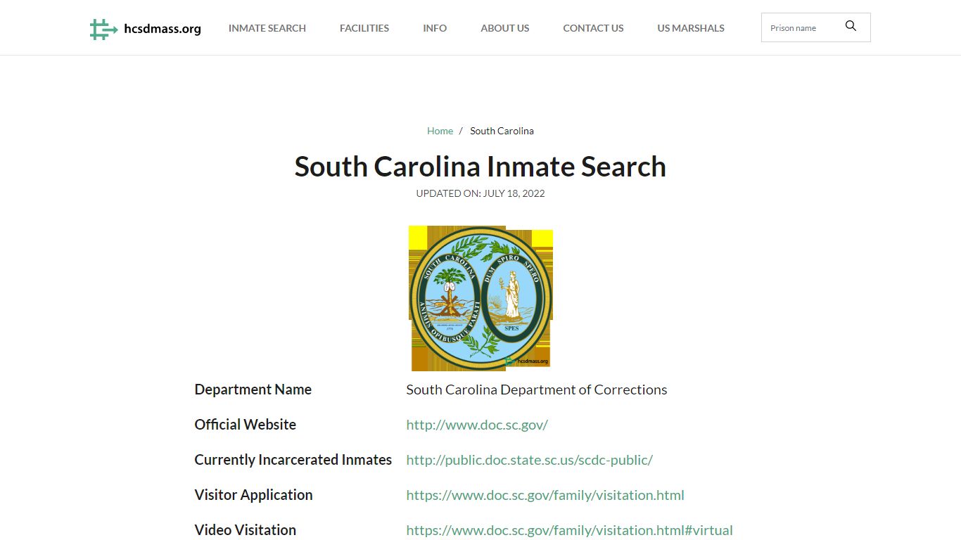 South Carolina Inmate Search – South Carolina Department of Corrections ...